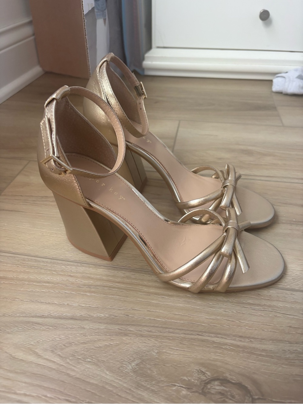 Copper Key Metallic Gold Knot-Front Block Heel Sandals